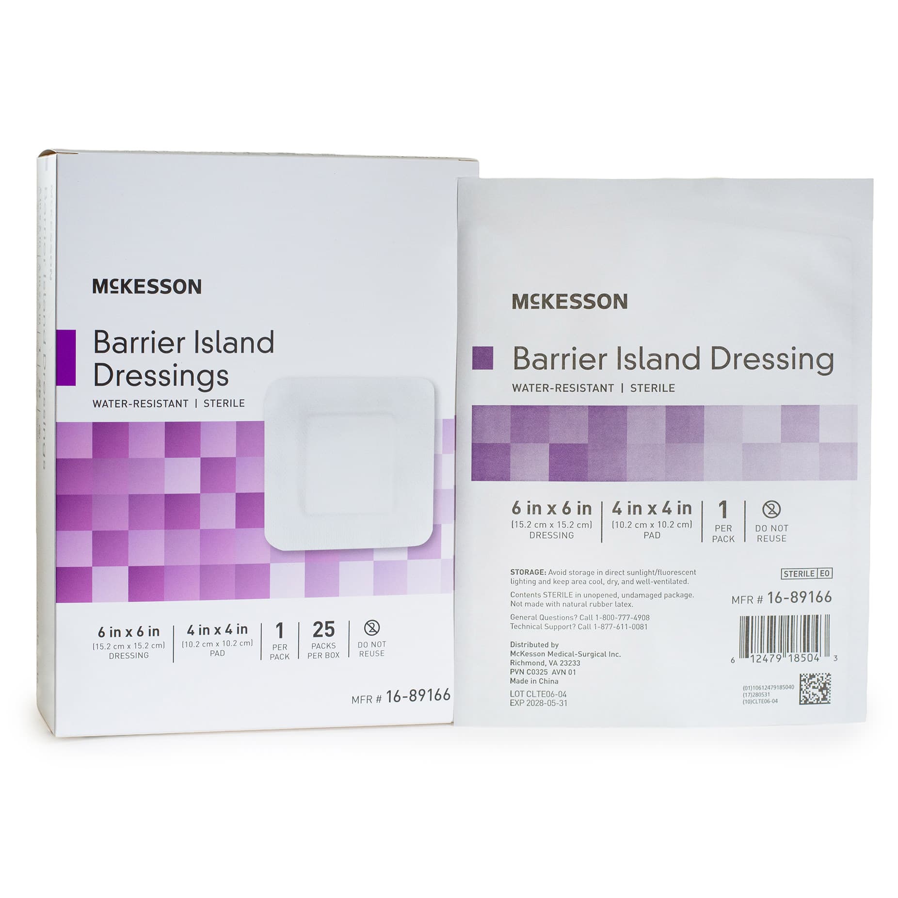 McKesson Composite Barrier Island Dressing, 6" x 6", Water Resistant, 4" x 4" Sterile Pad - Box of 25 - Image 1