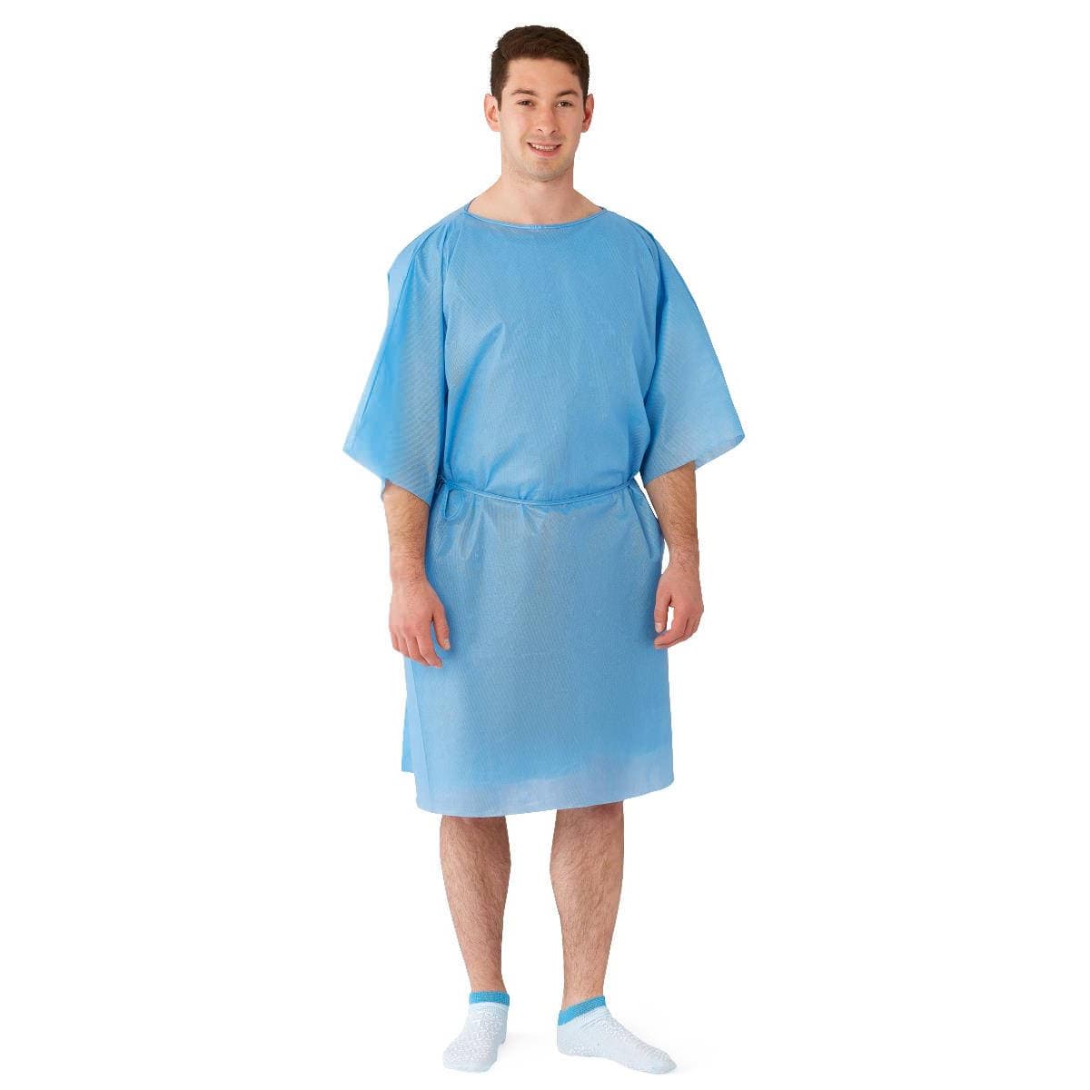 Medline Short Sleeve Front Back Opening with Tie Multilayer Patient Gown, Extra Large - Case of 50 - Image 1