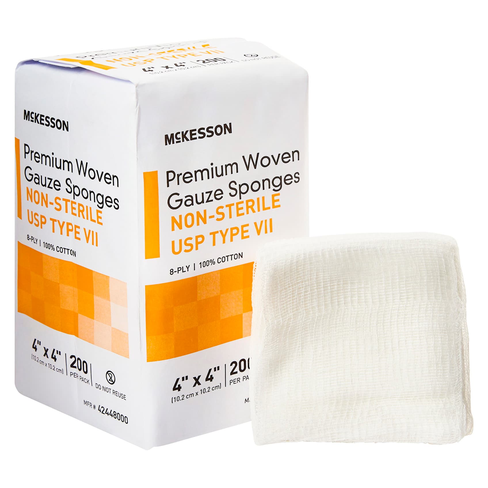 McKesson USP Type VII Gauze Sponge White Square NonSterile, 4 x 4 Inch, 8-Ply - Package of 200 - Image 1