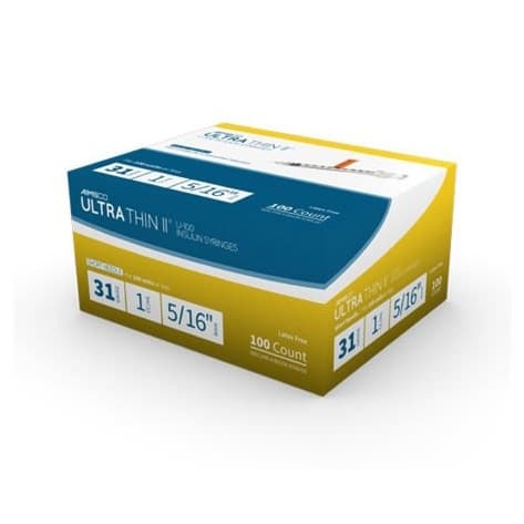 AIMSCO Ultra Thin II Standard U-100 Insulin Syringe with Needle - Image 2