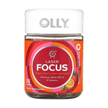 OLLY, Laser Focus Gummies, Berry Tangy Tangerine - Bottle of 36