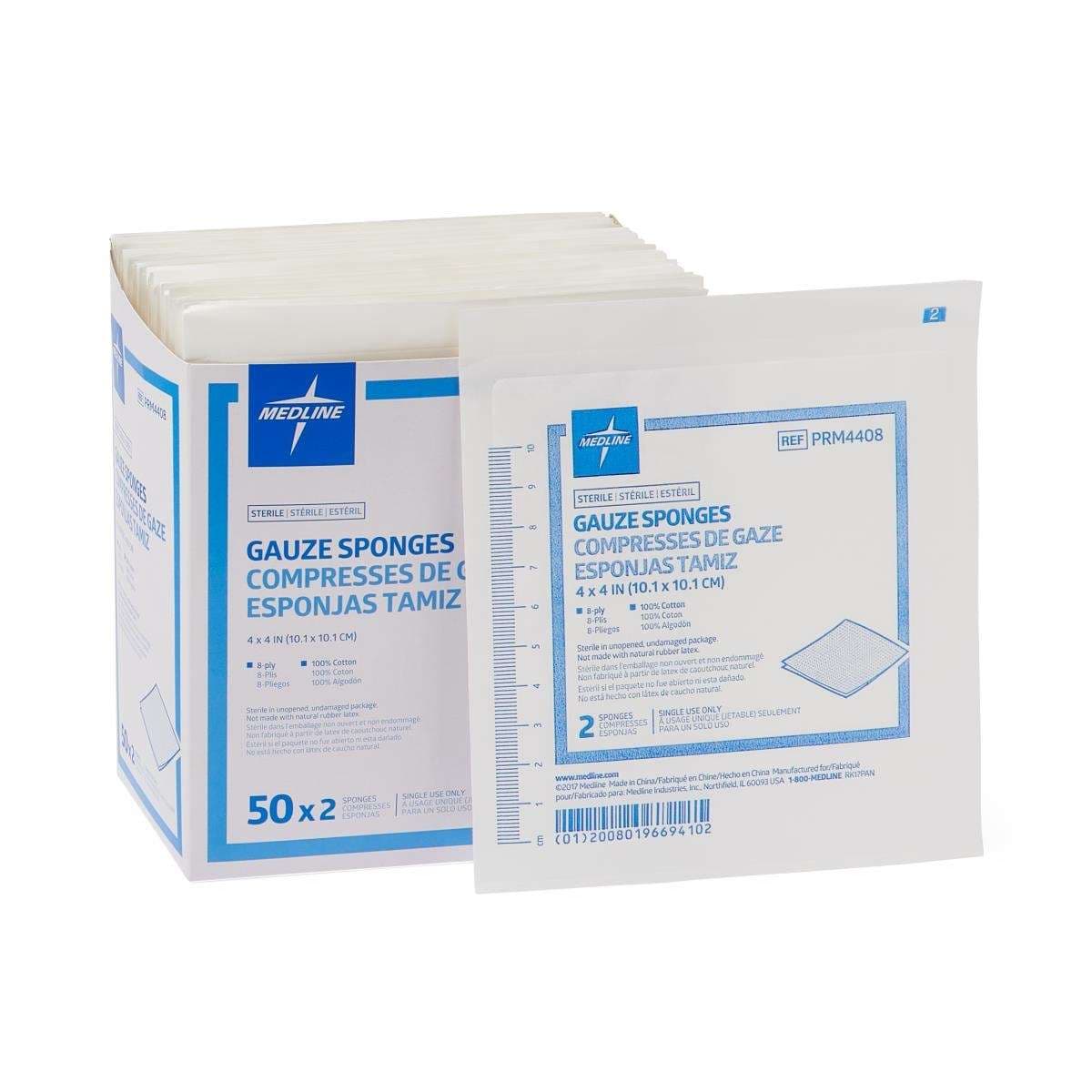 Medline Woven Sterile USP Type VII Gauze Sponges, 8 Ply - Package of 2 - Image 1