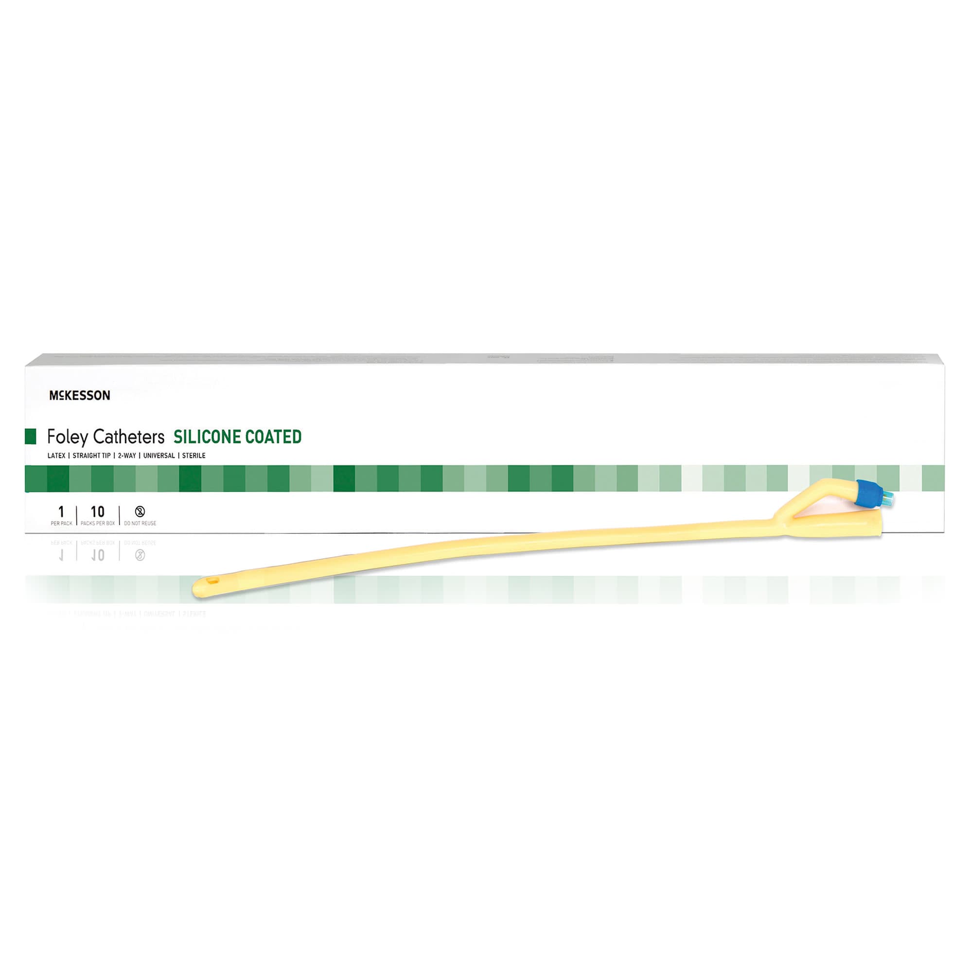McKesson Foley Catheter Sterile 2-Way Standard Tip, Green, 14 Fr - Box of 10 - Image 1