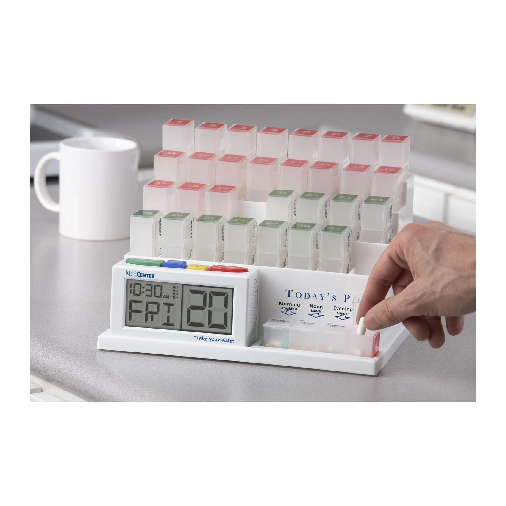 Medcenter 31 Day Pill Organizer with Alarm, Backlite Display, 2-3/4" H x 5" W x 1-3/4" D - Each - Image 1