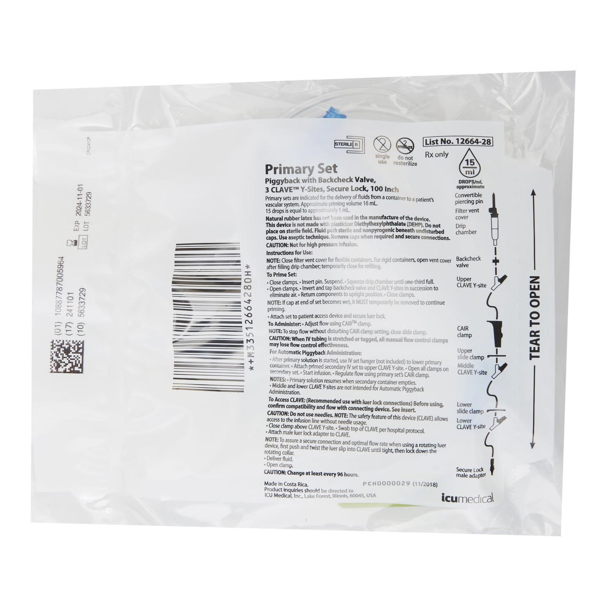 Lifeshield Primary IV Administration Set Without Filter, 100 Inch Tubing - Image 2