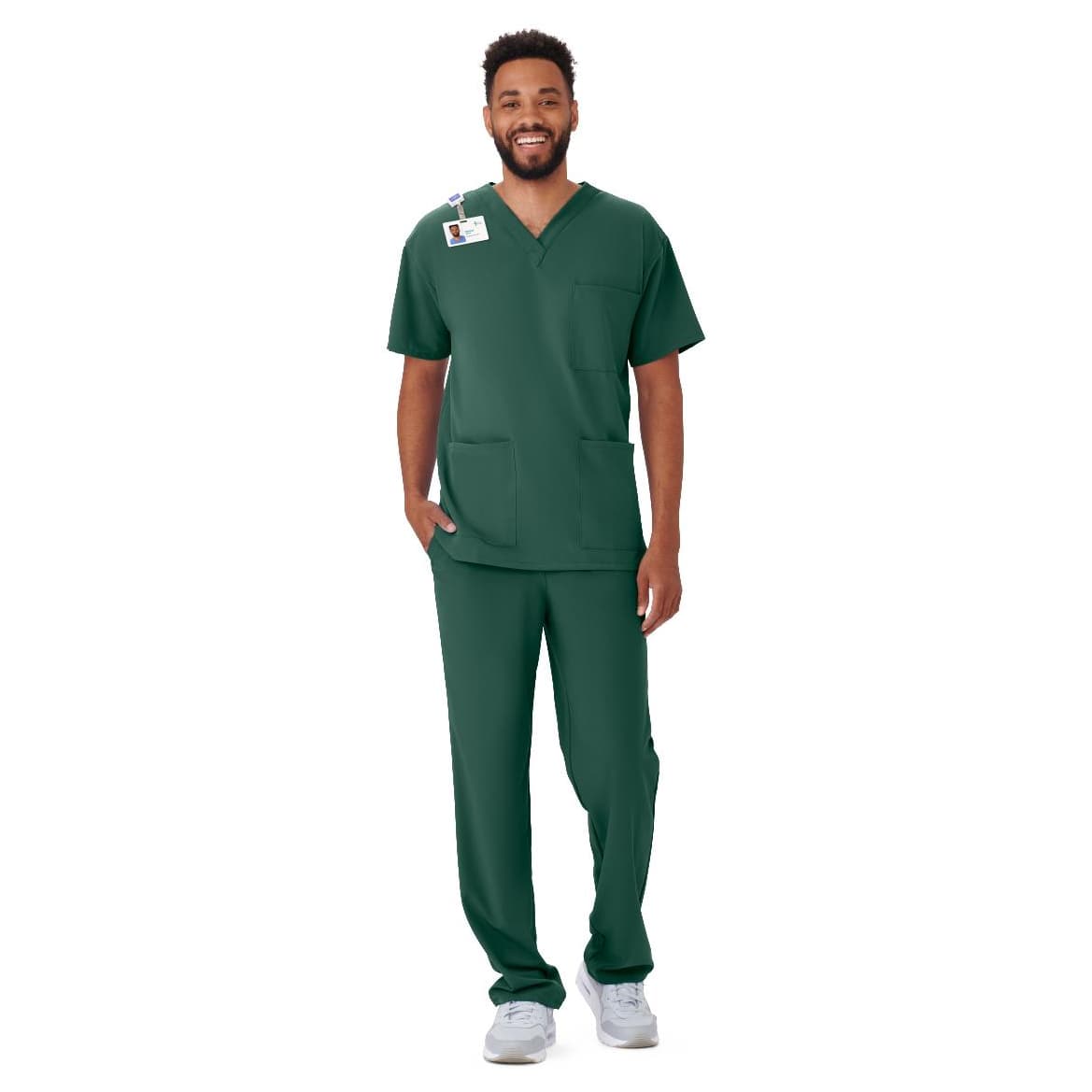 Medline Henderson AVE Unisex Scrub Tops with Shoulder Loop, 3-Pocket, Hunter Green, Medium - Each - Image 1