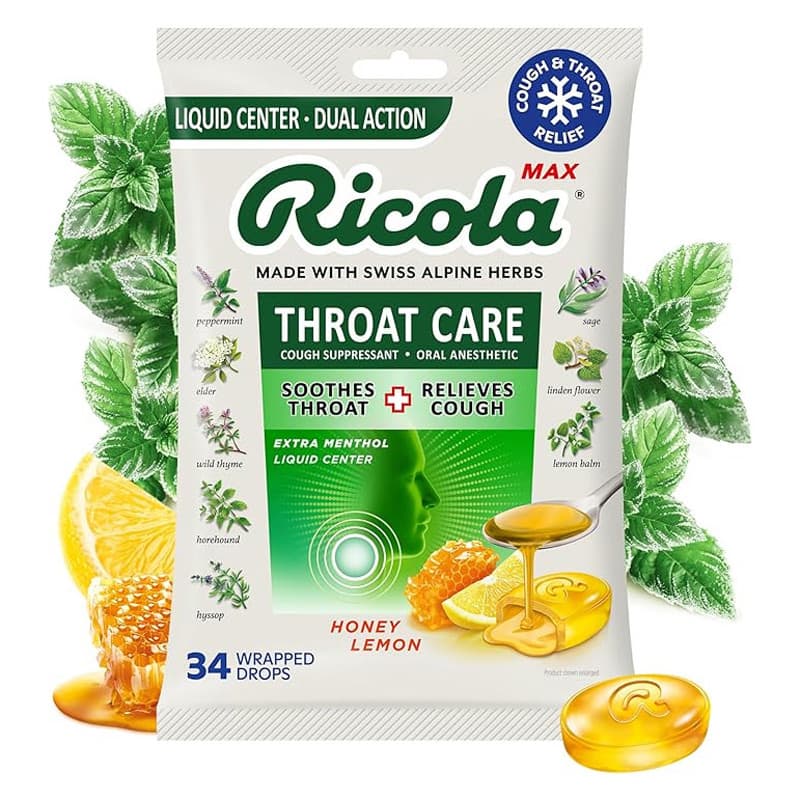 Ricola Max Throat Care Lozenges, Honey Lemon, 34 Count - Package of 45 - Image 1