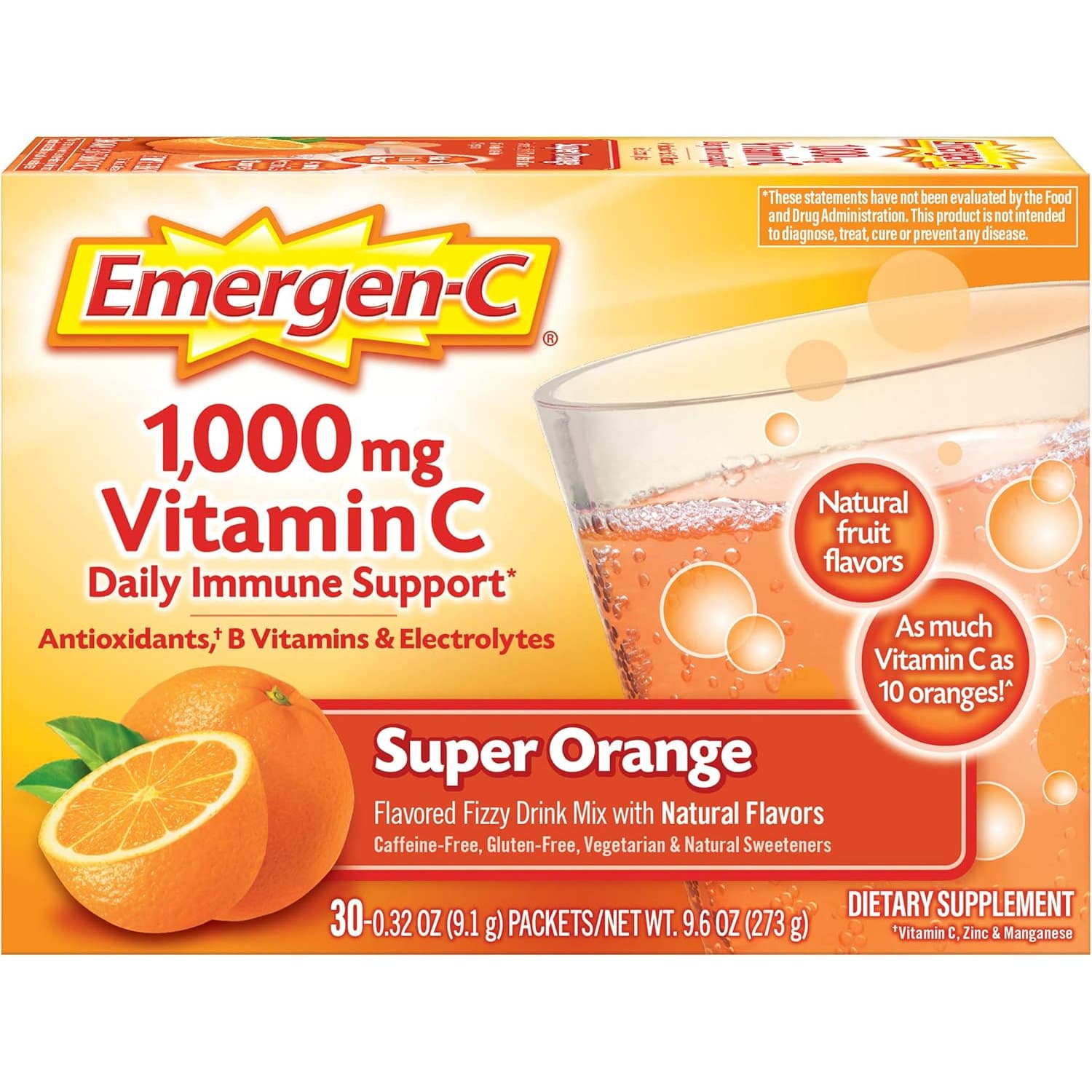 Emergen-C 1000mg Vitamin C Powder, Super Orange, 1000 mg, 30 Count - Each - Image 1