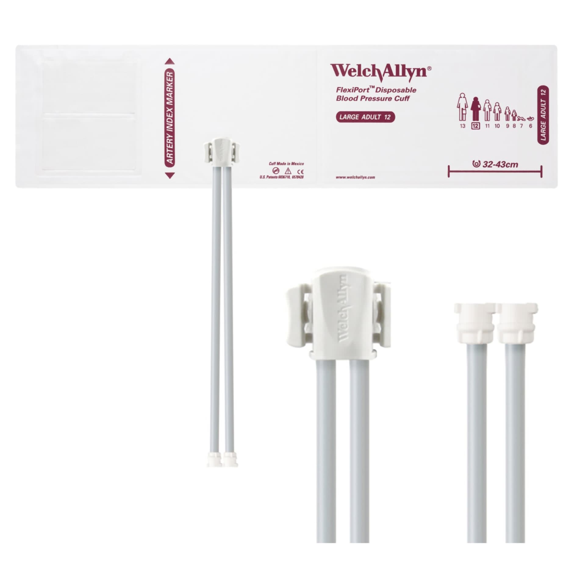 Welch Allyn FlexiPort Blood Pressure Cuff Adult Arm, Size 12 - Case of 20 - Image 1