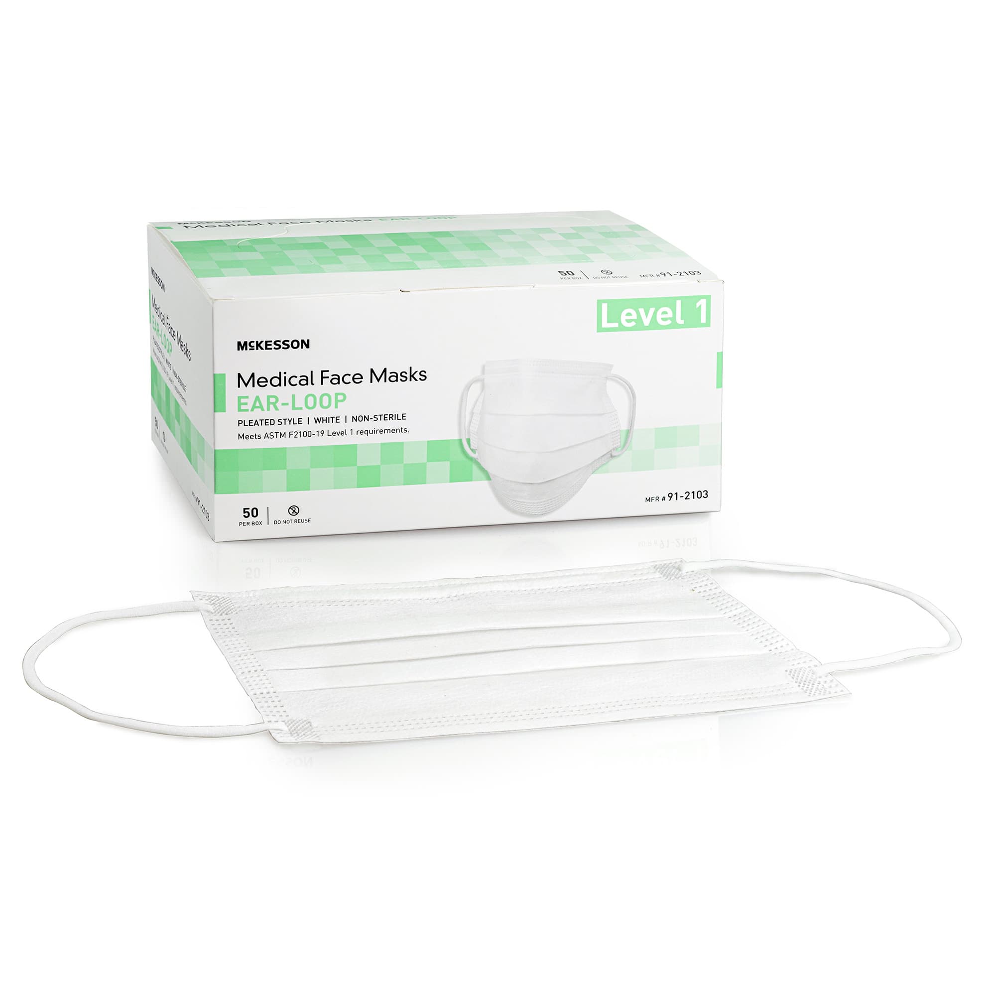 McKesson ASTM Level 1 Earloop Procedure Mask, White - Box of 50 - Image 1