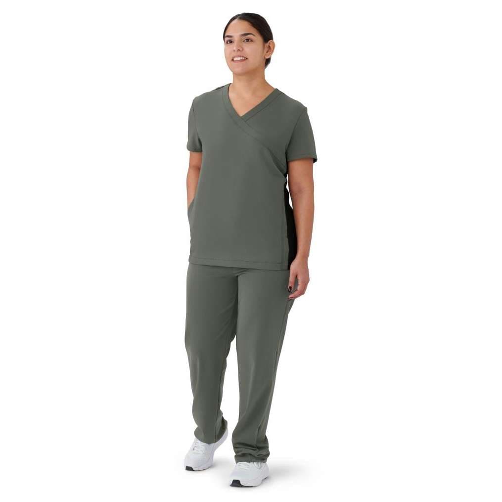 Medline Staten AVE Women's Yoga-Style Scrub Top, Olive, Extra Small - Image 1