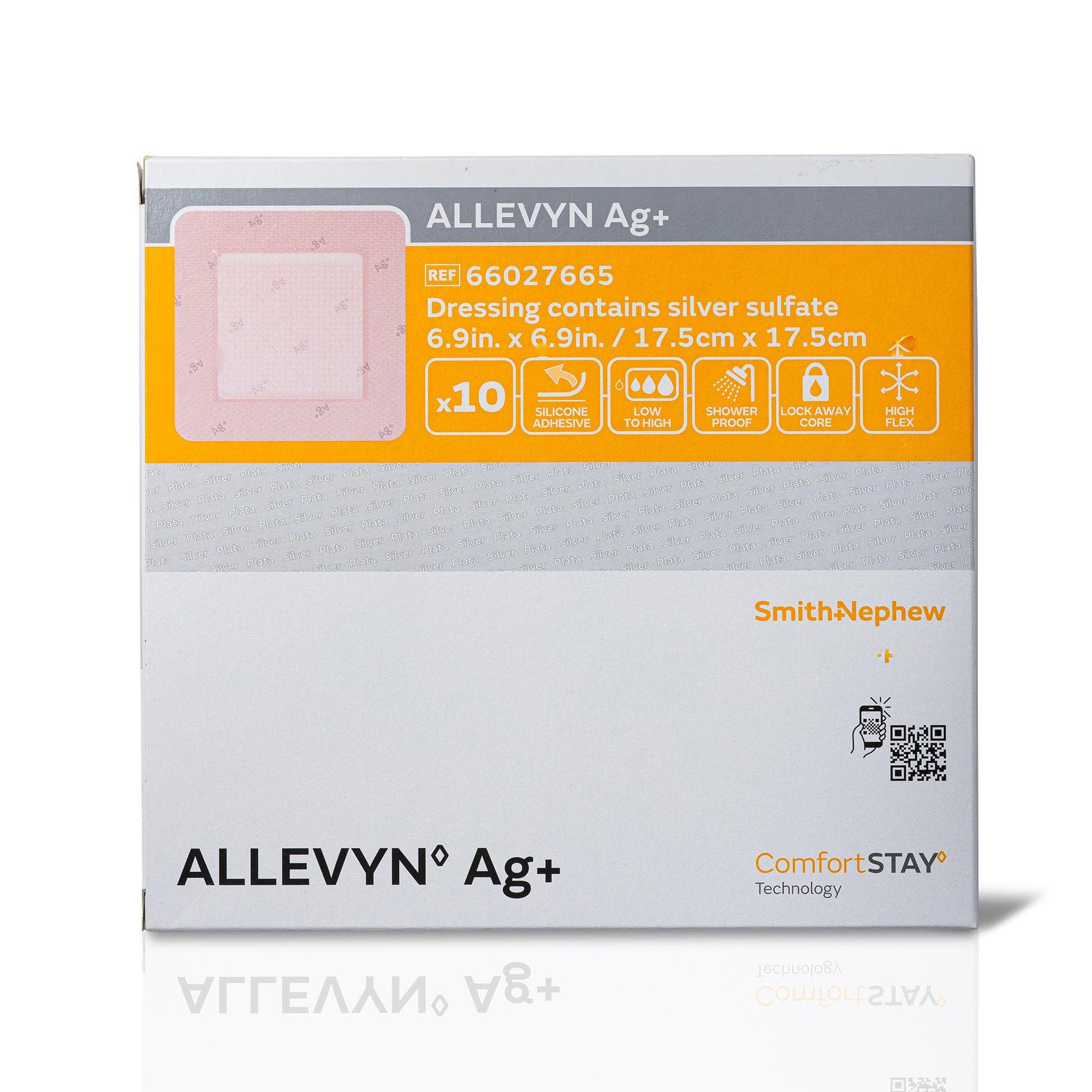 Smith & Nephew Allevyn Ag+ Silver Border Foam Dressing, 7 x 7 Inch - Case of 4 - Image 1