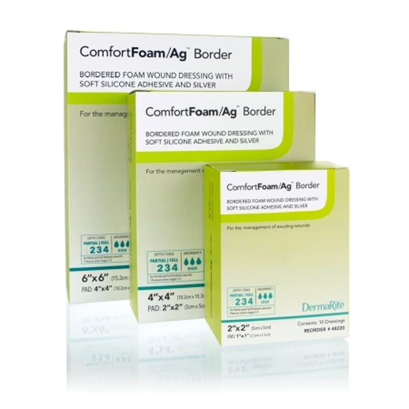 ComfortFoam Ag Border Foam Wound Dressing with Soft Silicone Adhesive and Silver