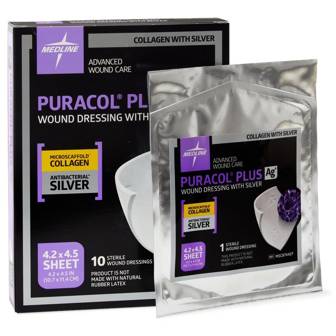 Puracol Plus AG+ Collagen Dressing, 4.2 x 4.5 Inch - Case of 50 - Image 1