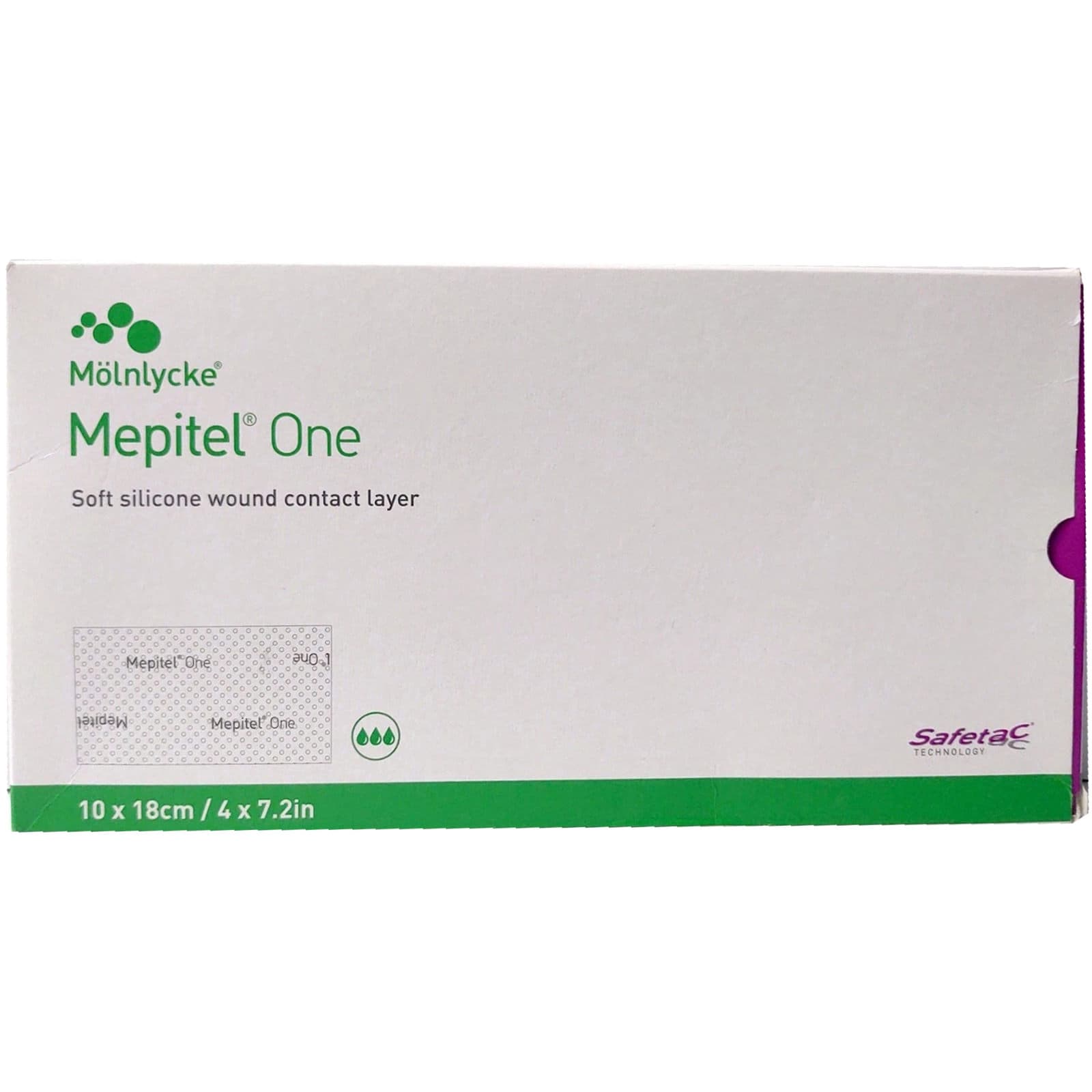 Mepitel One Sided Soft Silicone Wound Contact Layer Dressing, 4 x 7 Inch - Box of 10 - Image 1
