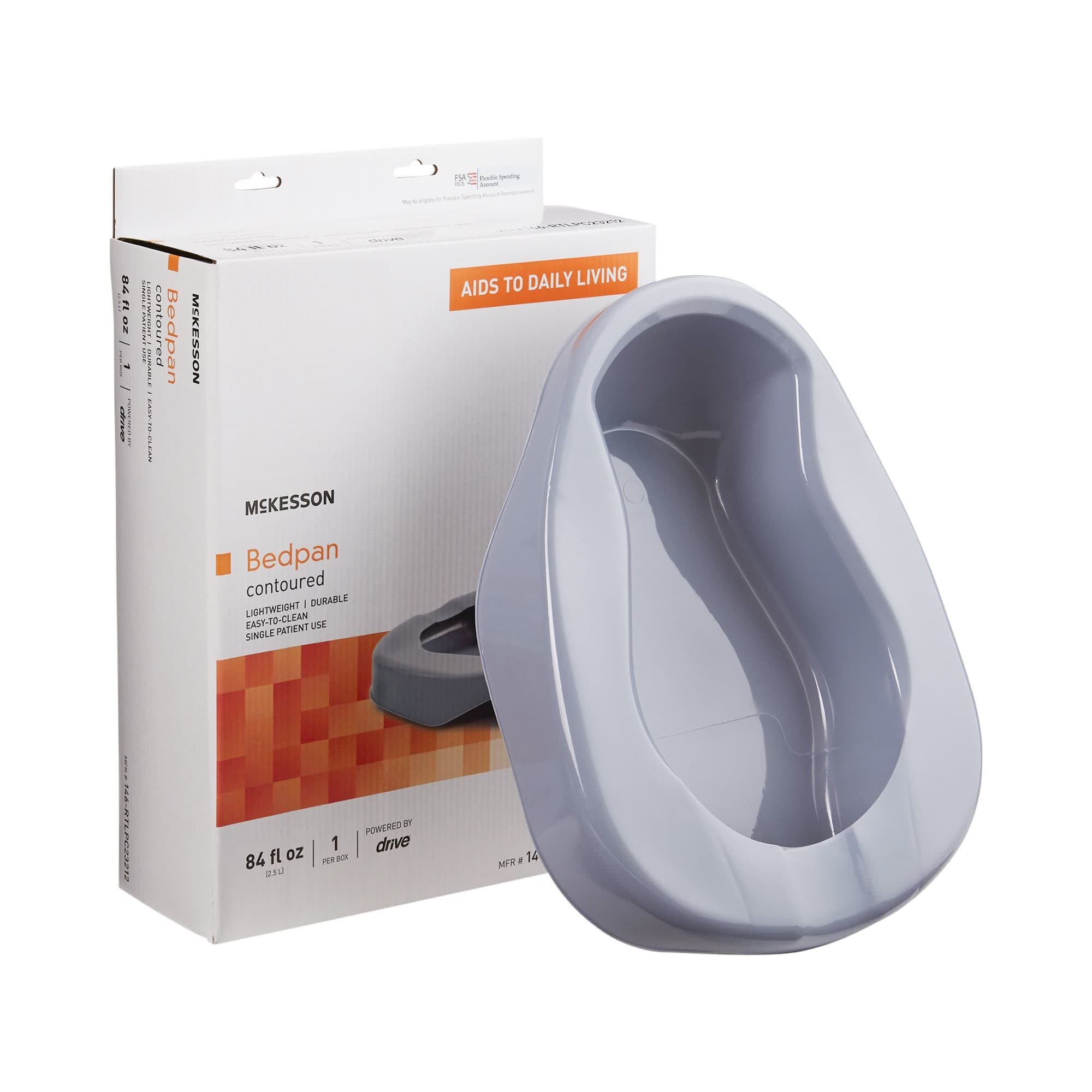 McKesson Contoured Bedpan Gray 16.25 L x 12 W x 4.25 H Inch Unisex Single Patient Use - Image 1