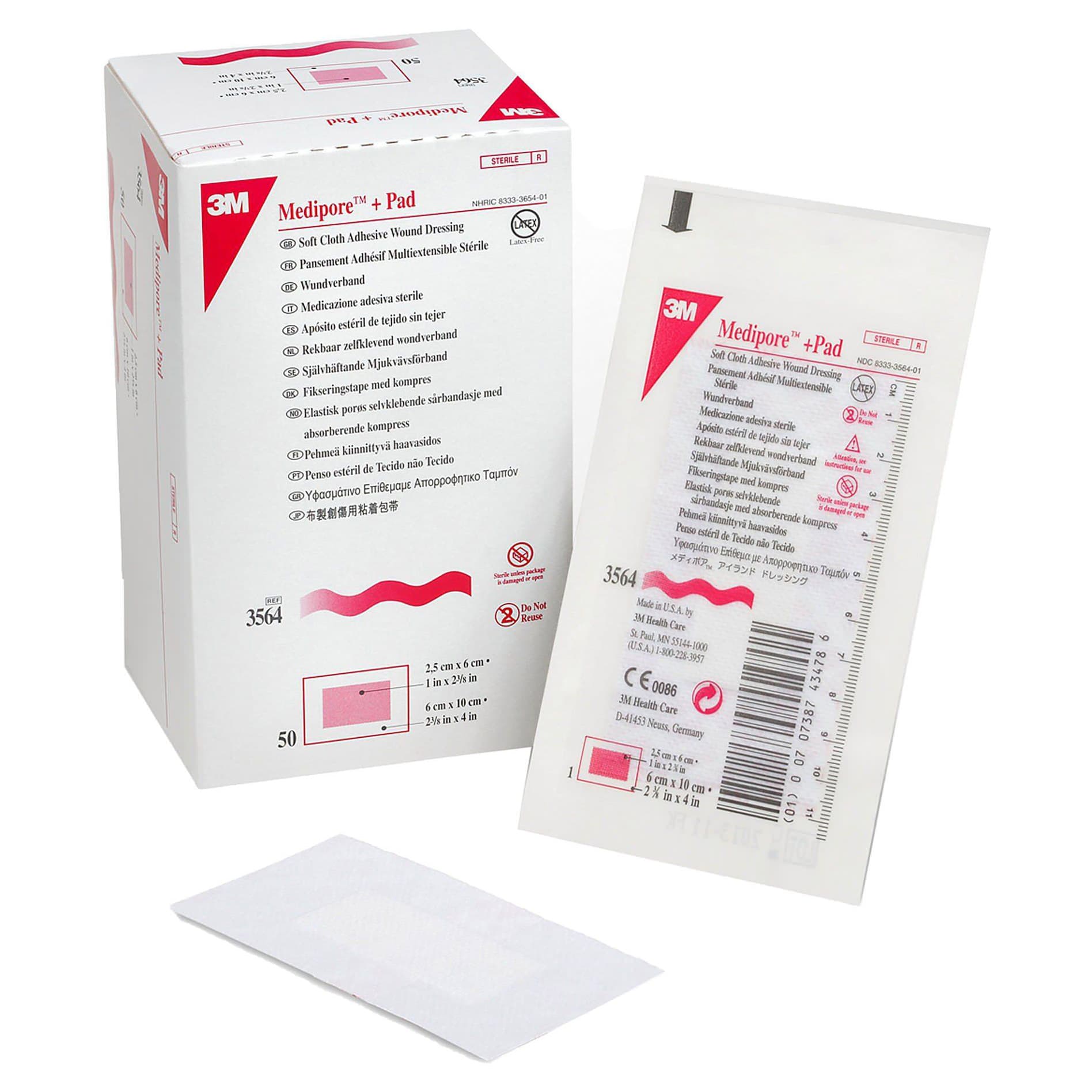 3M Medipore Plus Pad Soft Cloth Adhesive Dressing, 2.375" x 4" - Case of 200 - Image 1