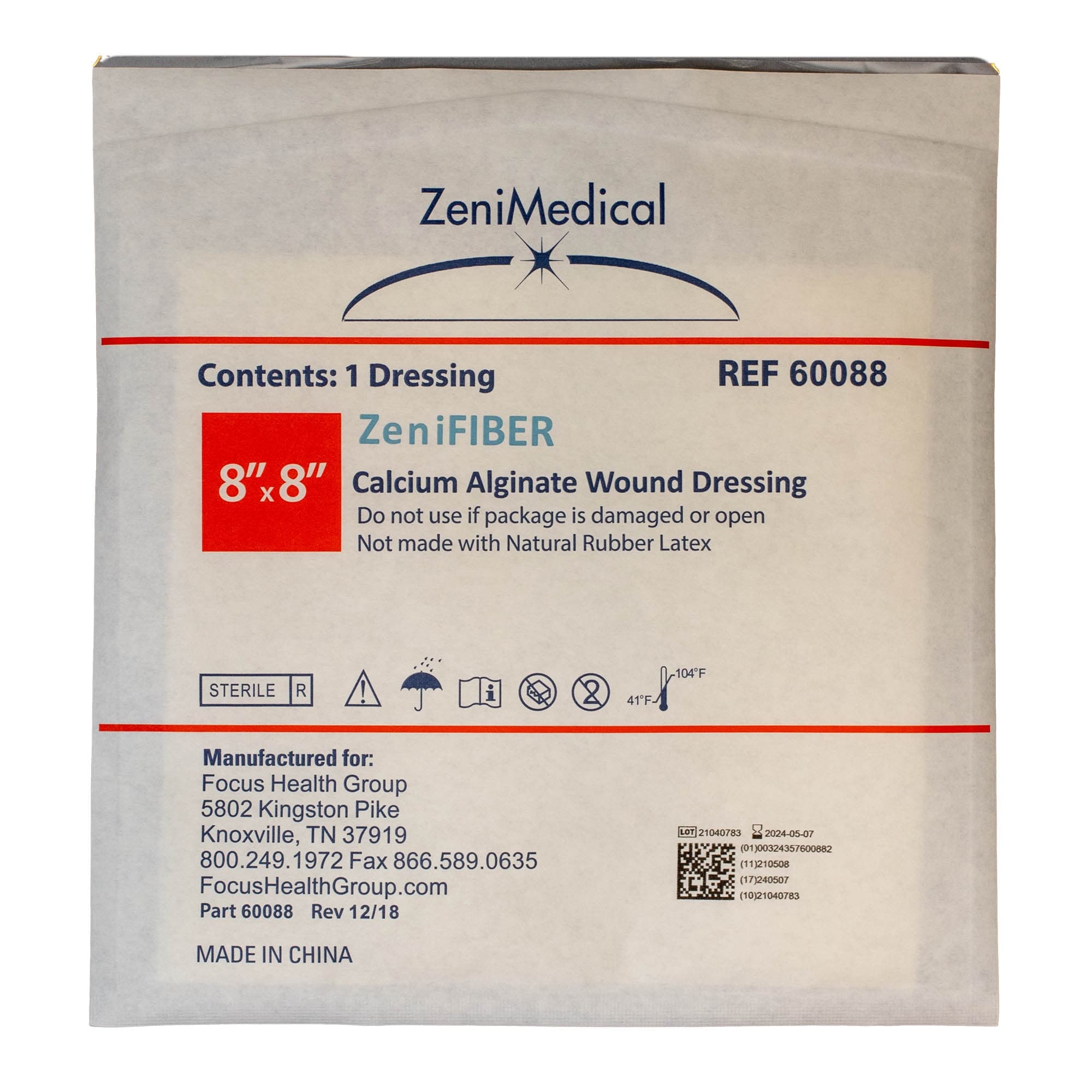 ZeniMedical ZeniFiber Calcium Alginate Wound Dressing, 8 x 8 Inch - Each - Image 1