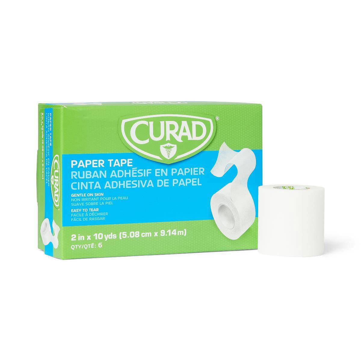 Medline Curad Paper Adhesive Tape, with Dispenser, 2 Inch x 10 Yard - Box of 6 - Image 1