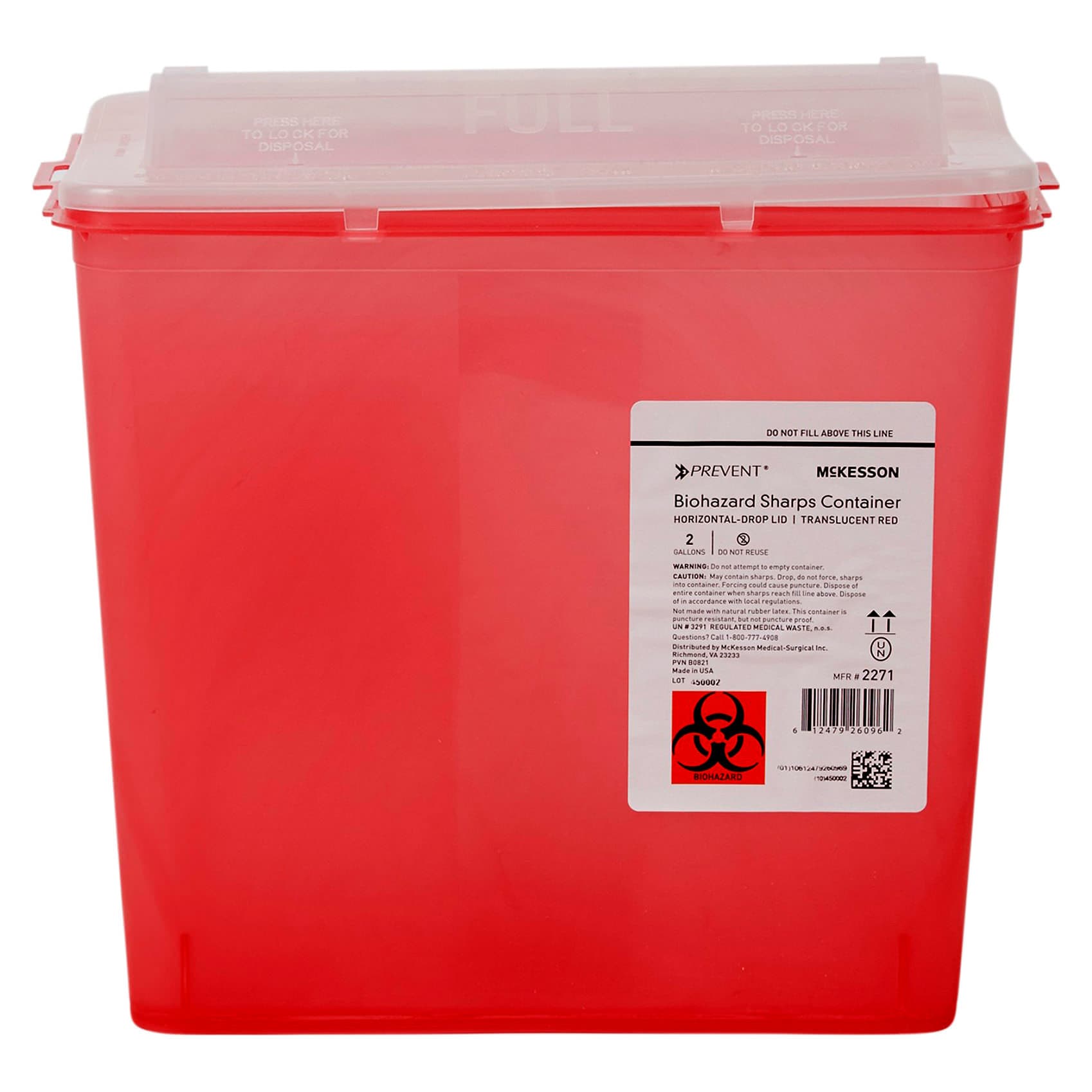 McKesson Prevent Sharps Container Translucent Horizontal Entry Locking Lid - Image 1