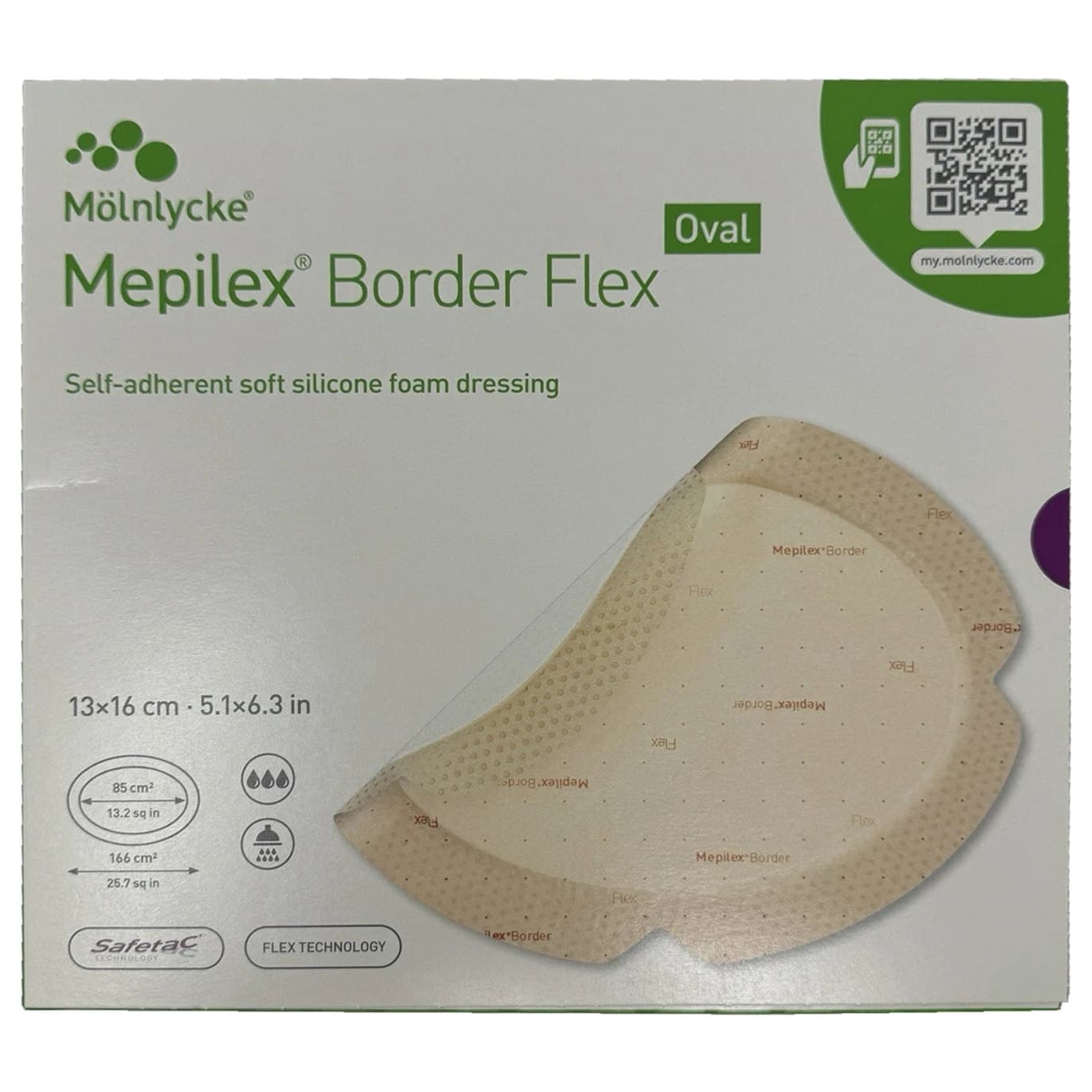Mepilex Border Flex oval Foam Dressing, 5.1 x 6.3 Inch - Case of 35 - Image 1