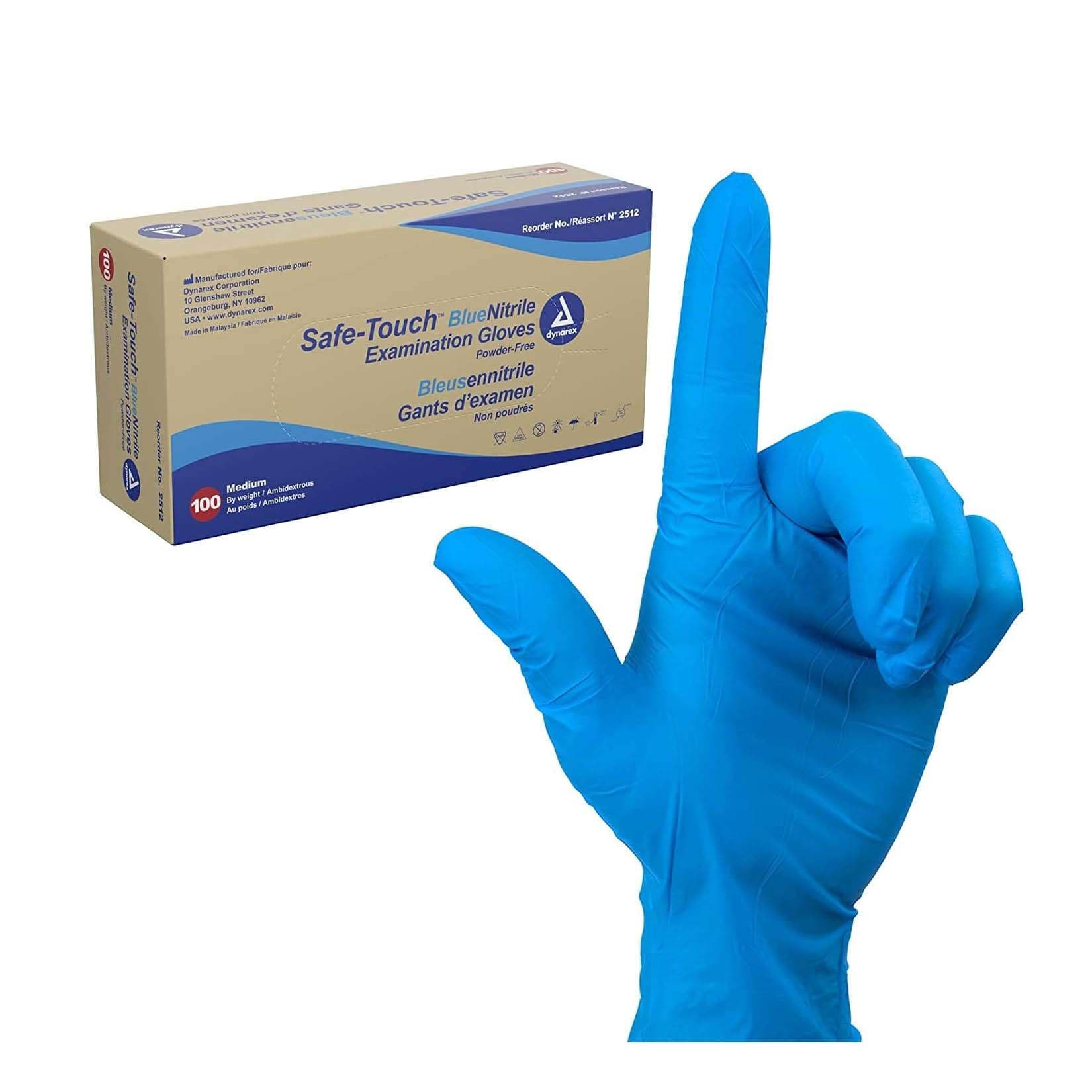 Dynarex Safe-Touch Nitrile Exam Gloves, Blue, Small - Case of 1000 - Image 1