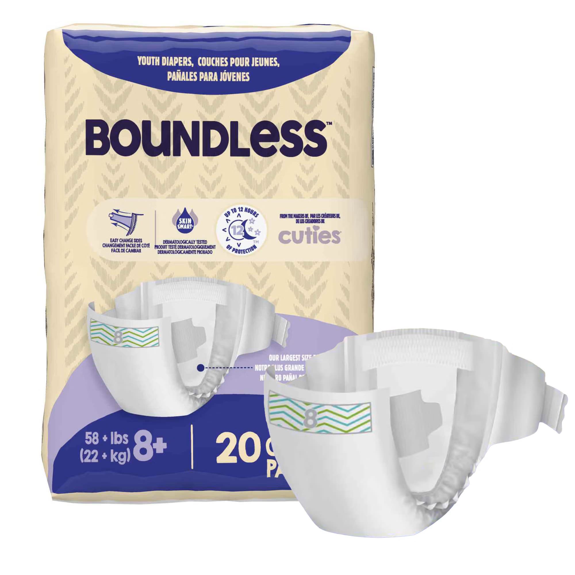 Boundless Youth Diapers, Size 8 - Case of 80 - Image 1