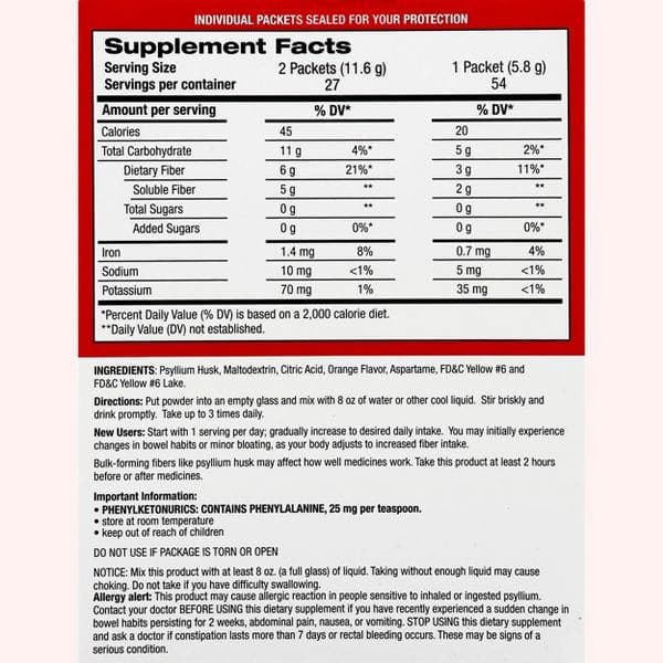 Leader Sugar-Free Daily Fiber, Orange Smooth Flavor Powder, Single Dose Packs - Box of 54 - Image 2