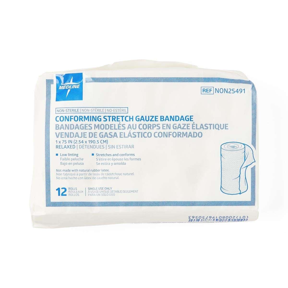 Medline Nonsterile Conforming Stretch Gauze Bandages, 1" x 75" - Box of 12 - Image 1