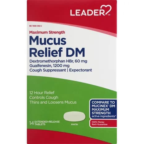 Leader Mucus Relief, DM, Maximum Strength, Extended-Release Tablets - 60 Count - Image 1