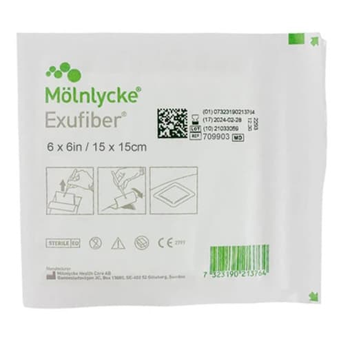 Exufiber Gelling Fiber Dressing, 6 x 6 Inch - Each - Image 1