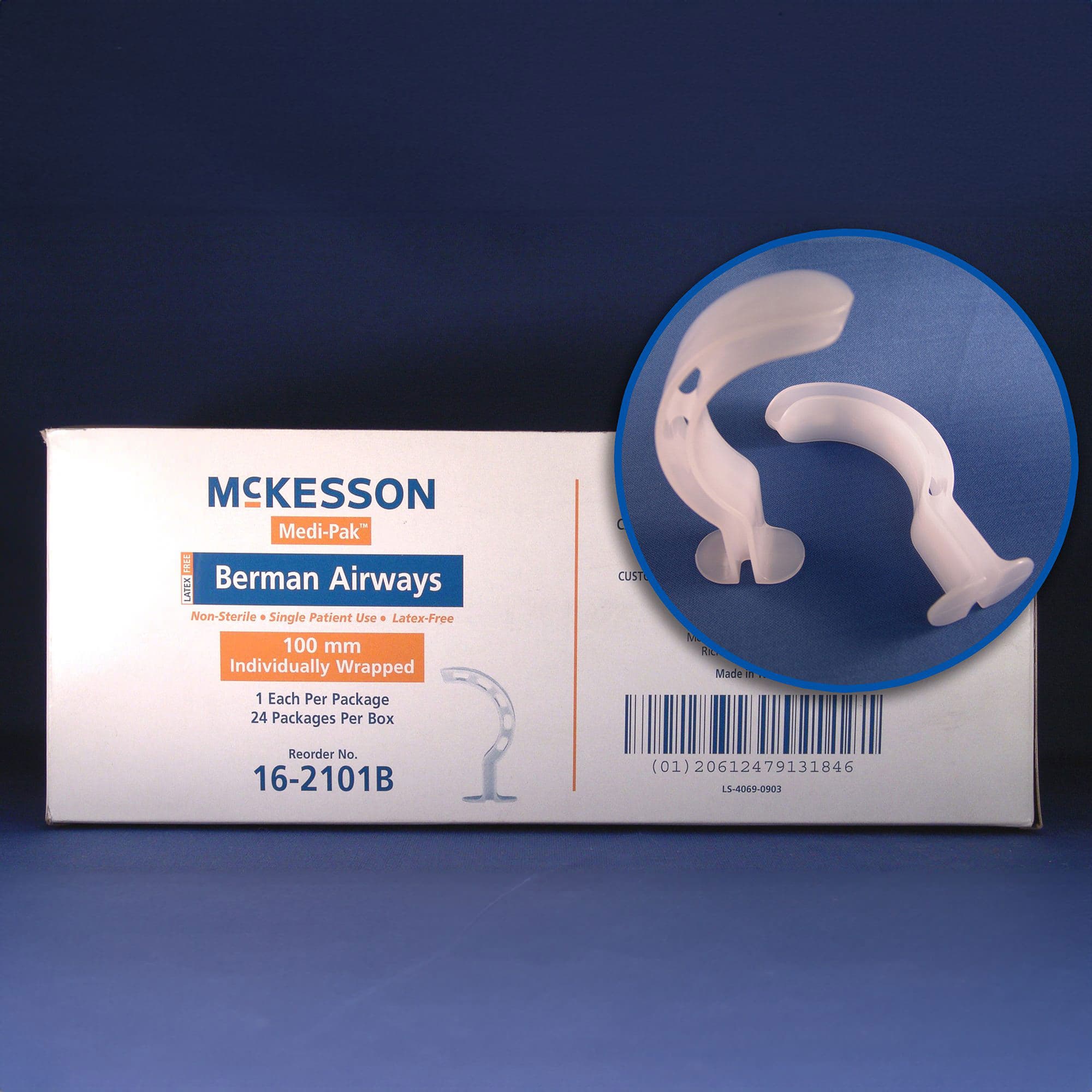 McKesson Berman Oropharyngeal Airway NonSterile Single Patient Use, ISO 10, 100 mm Length, 76 to 100 mm - Box of 24 - Image 1