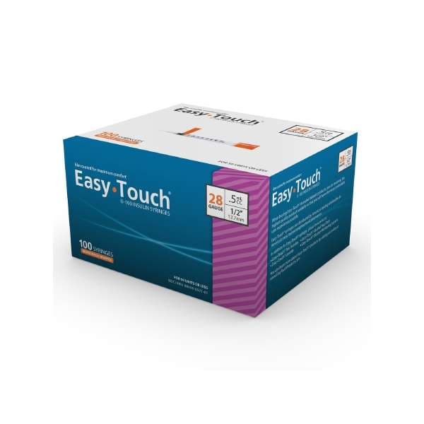 EasyTouch Standard Insulin Syringe with Needle, U-100 Insulin, 0.5 ml, 28 Gauge, 1/2 Inch - Box of 100 - Image 1