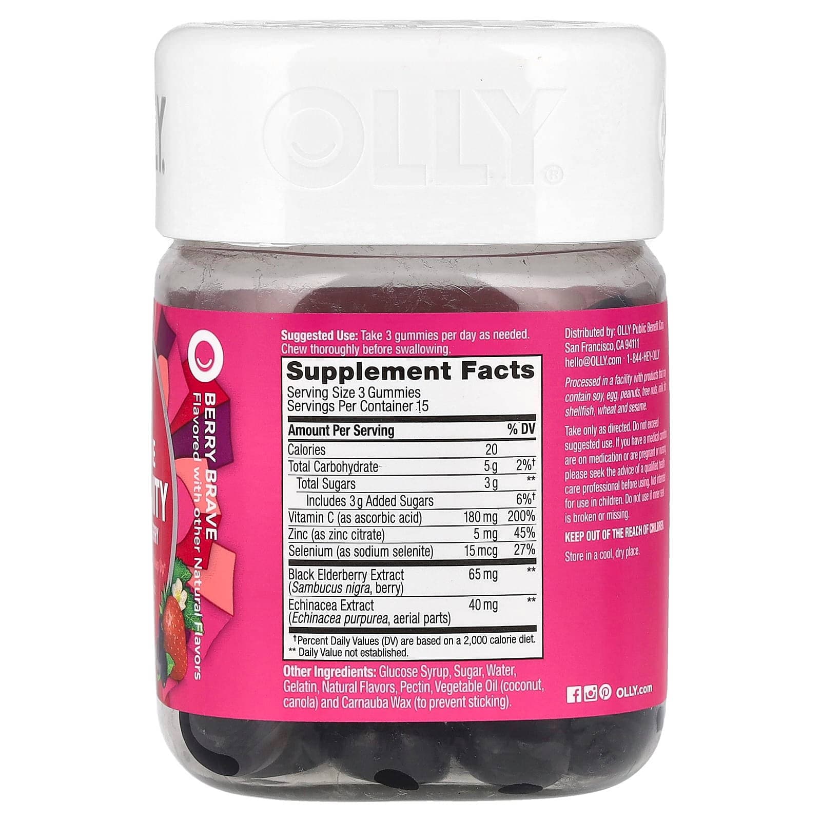 OLLY, Active Immunity + Elderberry Gummies, Berry Brave Gummies - Bottle of 45 - Image 2