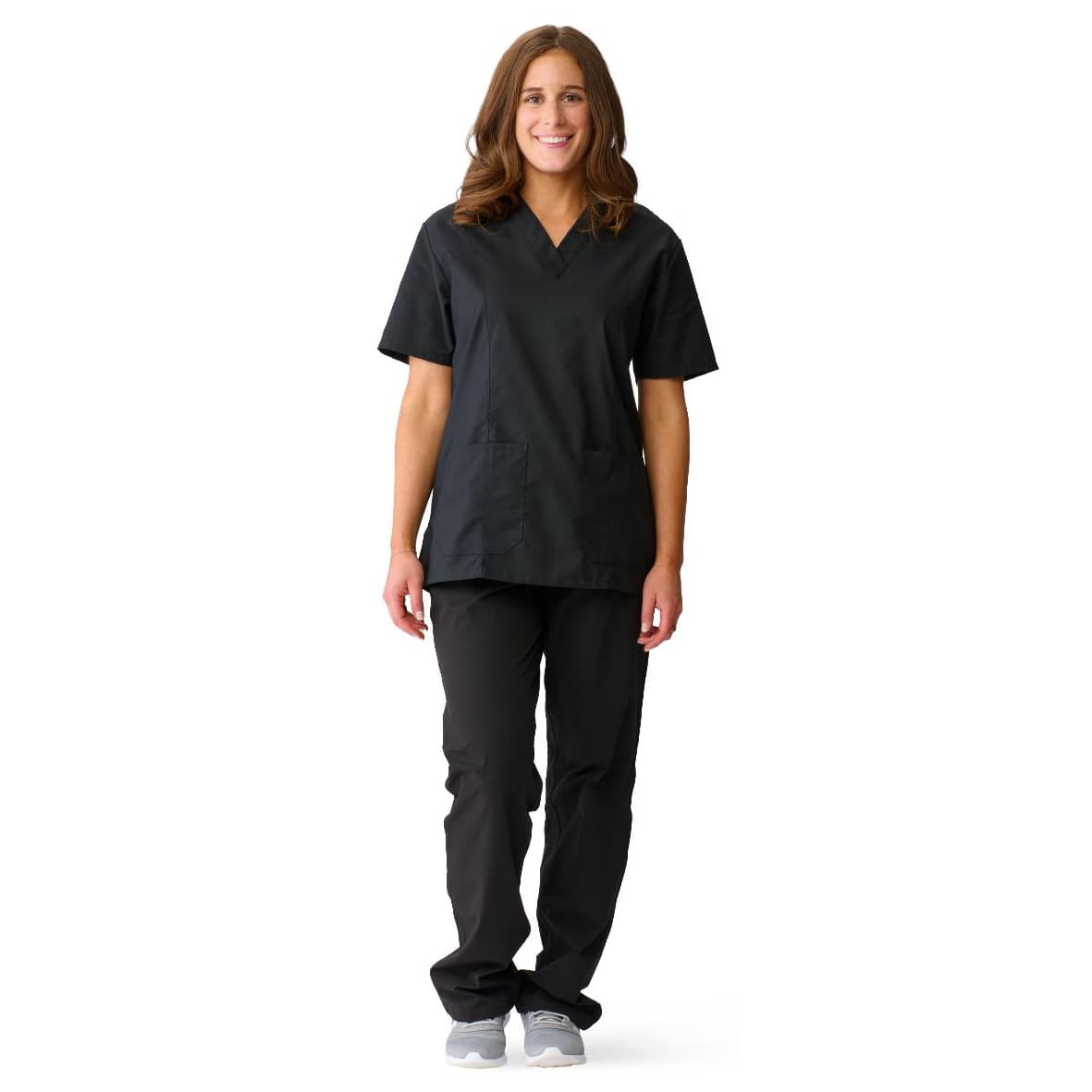 Medline ComfortEase Women's V-neck Tunic Scrub Top, 2-Pockets, Black, Large - Each - Image 1
