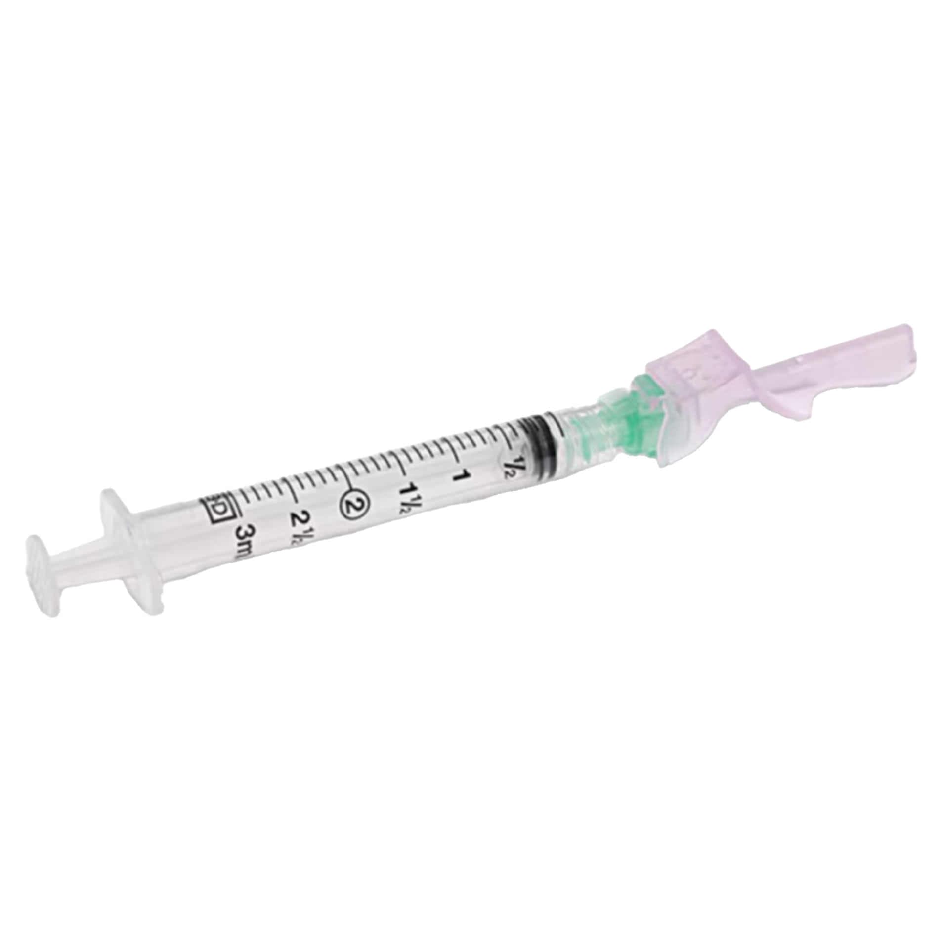BD Eclipse Safety Hypodermic Syringe with Needle, Luer Lock Tip, 3 mL, 21 Gauge, 1 Inch - Box of 50 - Image 1