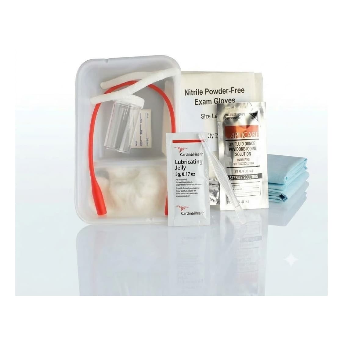 Dover Intermittent Catheterization Open Tray with Red Rubber catheter, 14 Fr - Case of 20 - Image 1