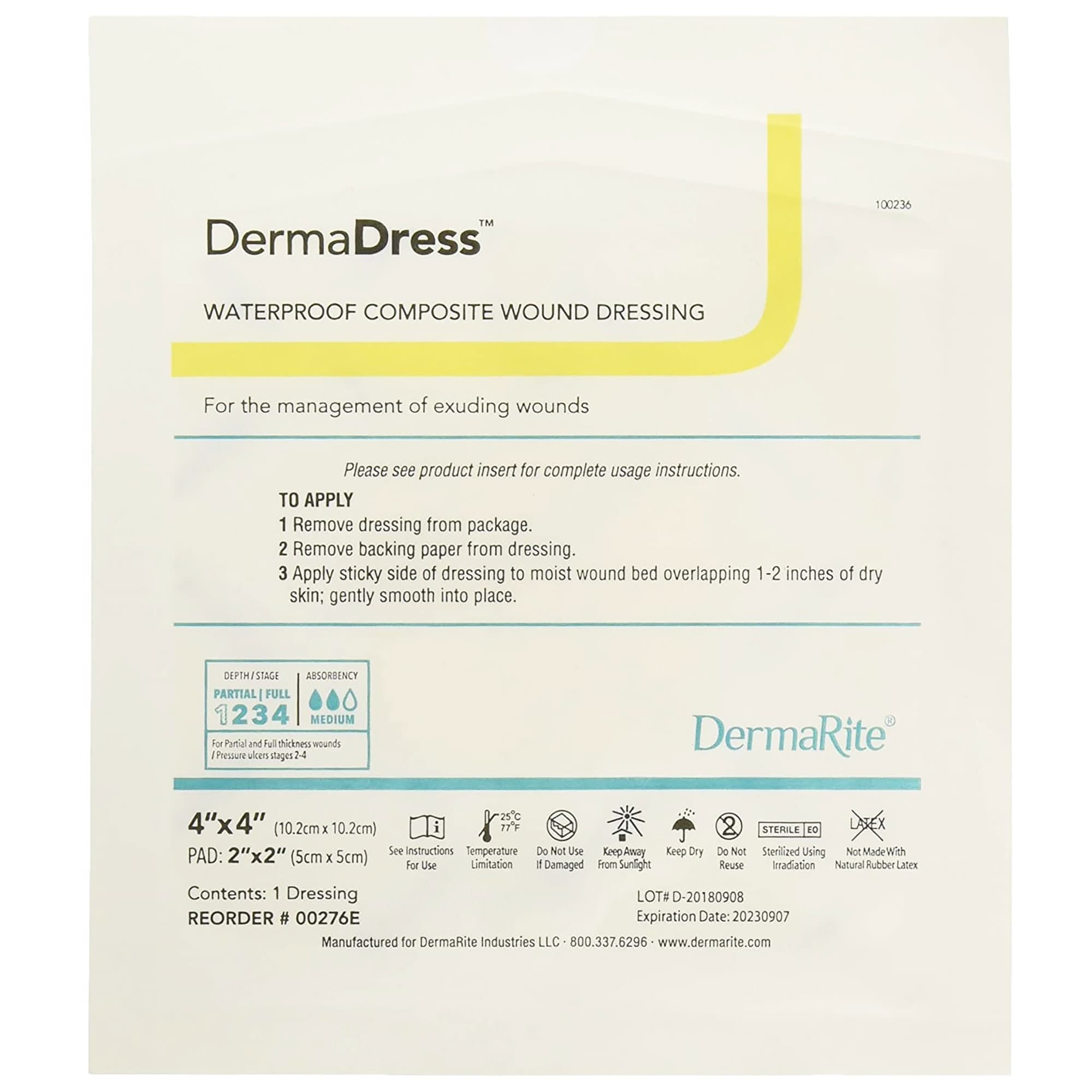 DermaDress Waterproof Composite Dressing, 4 x 4 Inch - Each - Image 1