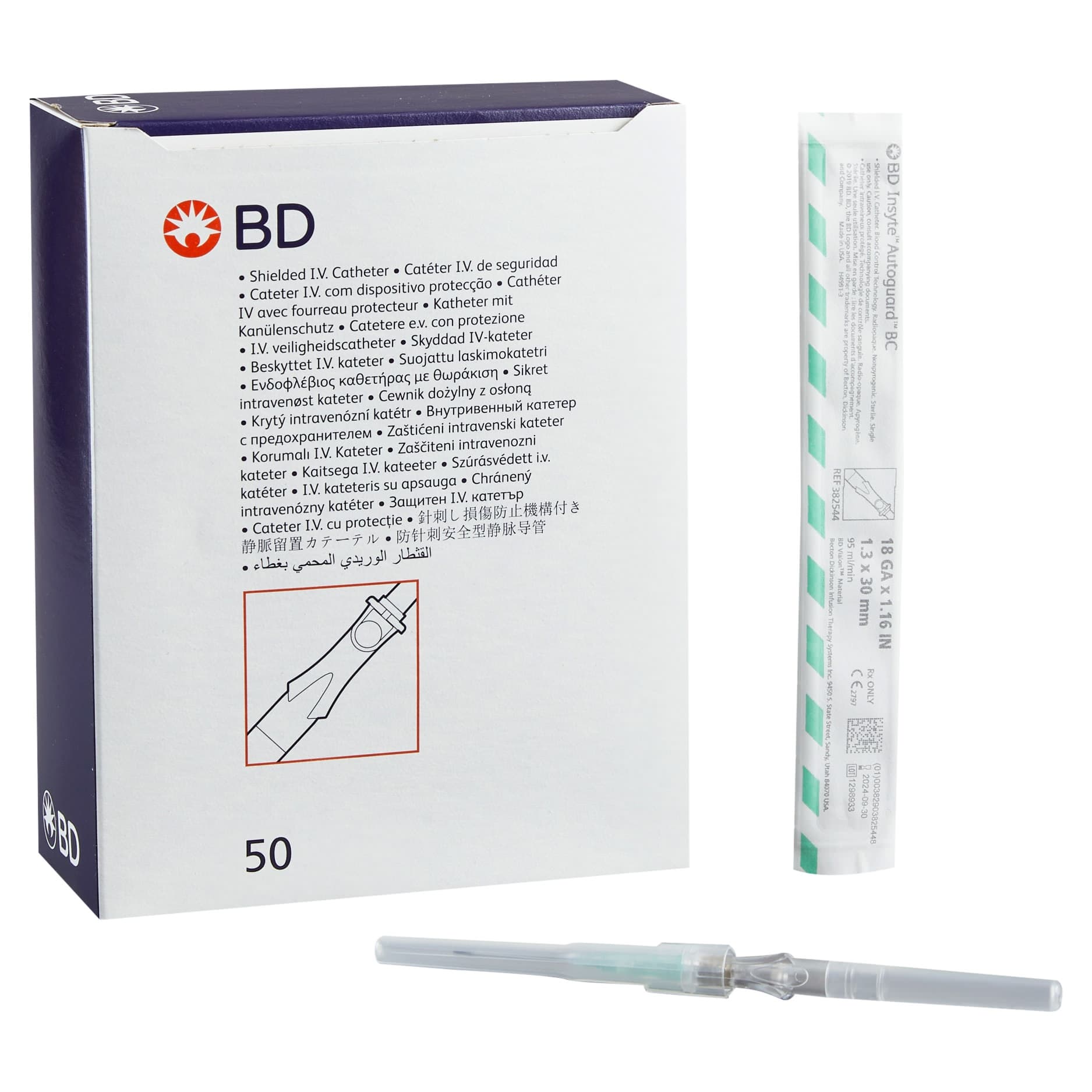 BD Insyte Autoguard Peripheral IV Catheter, Green, 18 Gauge, 1.16 Inch - Case of 200 - Image 1