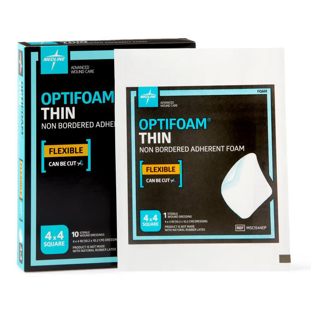 Optifoam Thin Non Bordered Adhesive Foam Dressing, Sterile, 4 x 4 Inch - Box of 10 - Image 1