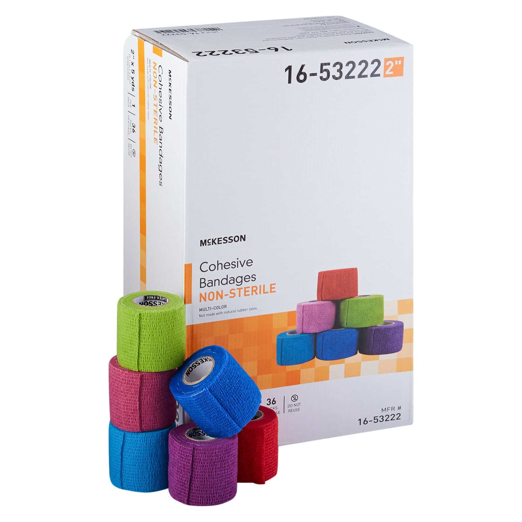 McKesson Cohesive Bandage NonSterile, Purple Pink Green Light Blue Royal Blue Red, 2 Inch x 5 Yard - Case of 36 - Image 1