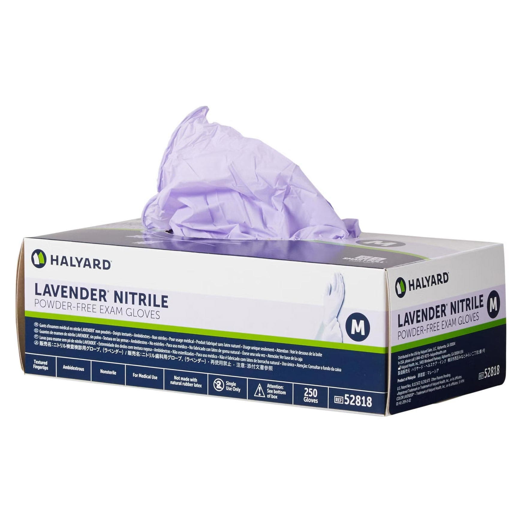 Halyard Lavender Exam Glove Lavender Lavender Beaded Cuff 2 mil to 4 mil Range, Medium - Box of 250 - Image 1