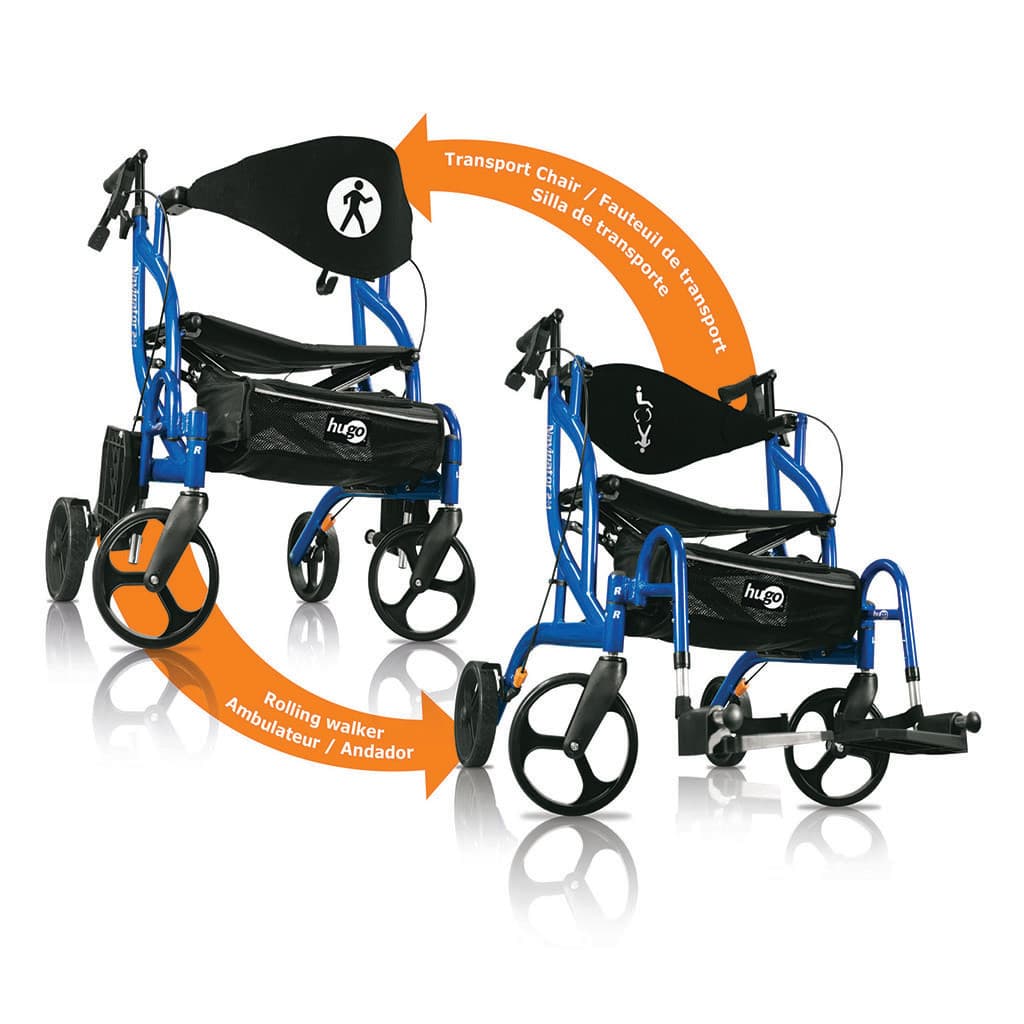 Drive Hugo Navigator Side-Folding Rolling Walker & Transport Chair - Each