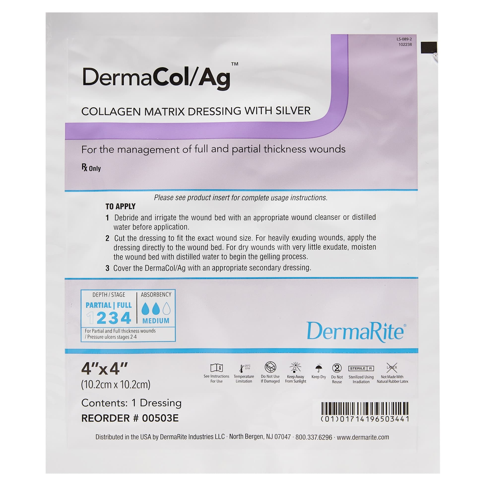 DermaCol Ag Collagen Matrix Dressing with Silver, 4 x 4 Inch - Each - Image 1