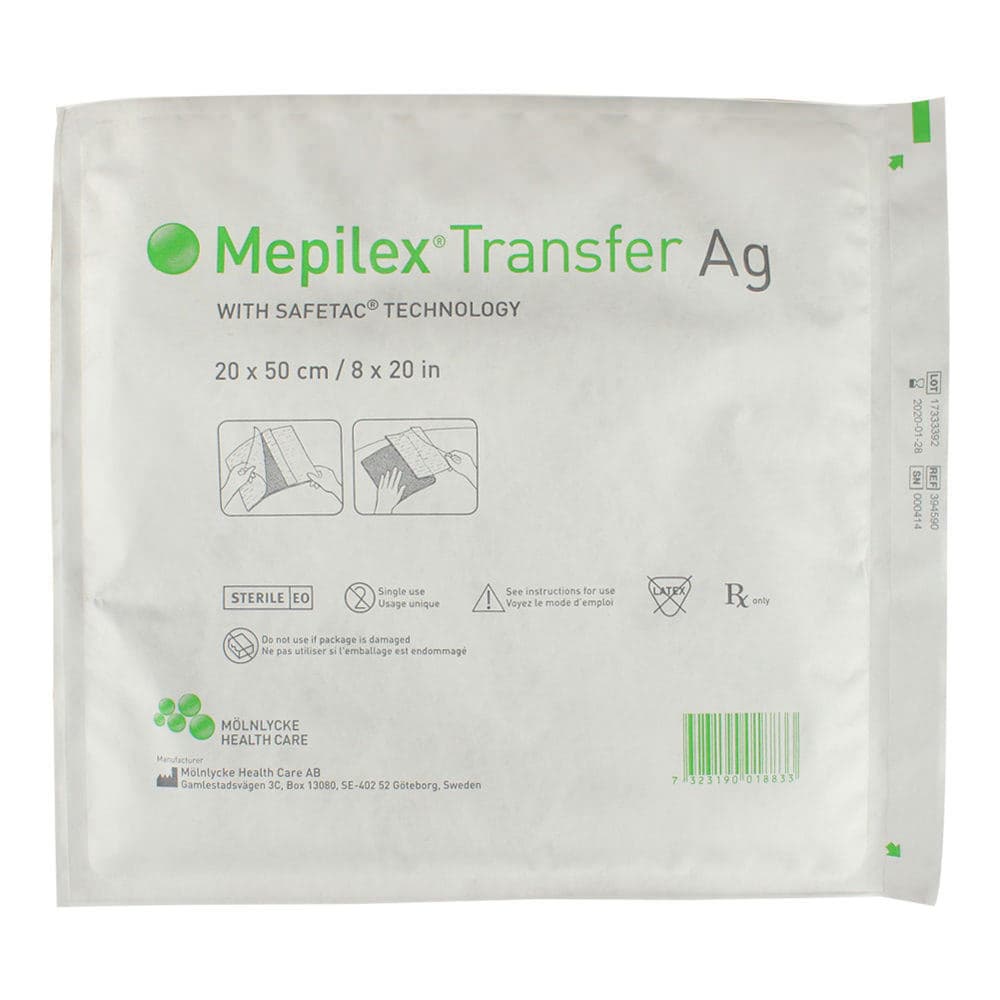 Mepilex Transfer Ag Soft Silicone Exudate Transfer Dressing, 8 x 20 Inch - Each - Image 1