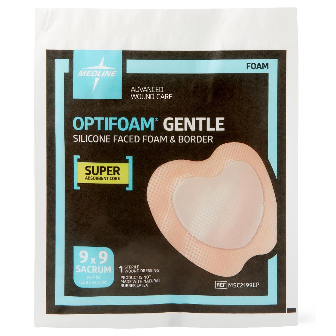 Optifoam Gentle Silicone-Faced Foam Dressing, Sacrum, Sterile, 9 x 9 Inch - Each - Image 1