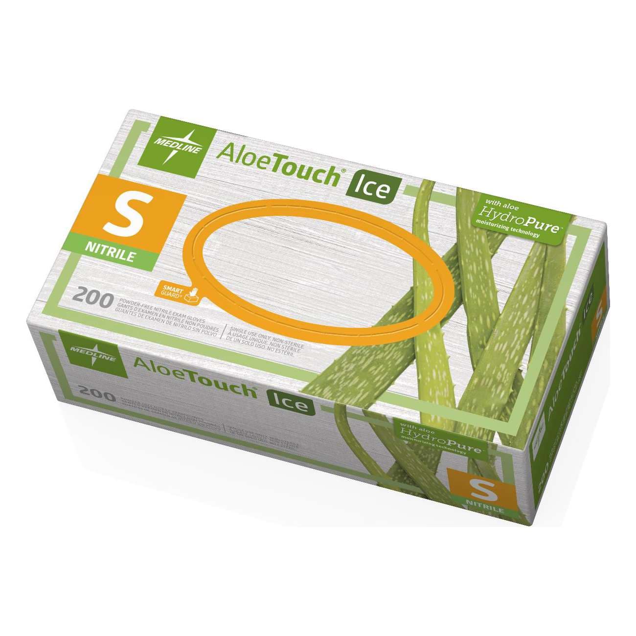 Medline Aloetouch Ice Nitrile Powder-Free Exam Glove, Green, Small - Box of 200 - Image 1