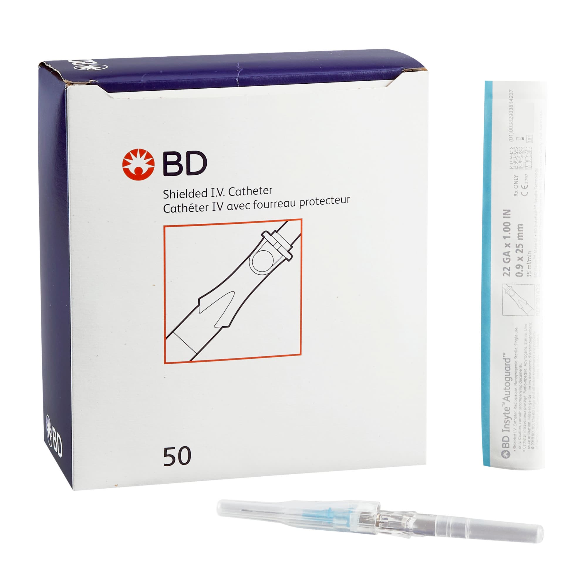 BD Insyte Autoguard Vialon Shielded Peripheral IV Catheter, 22 Gauge, 1 Inch - Case of 200 - Image 1