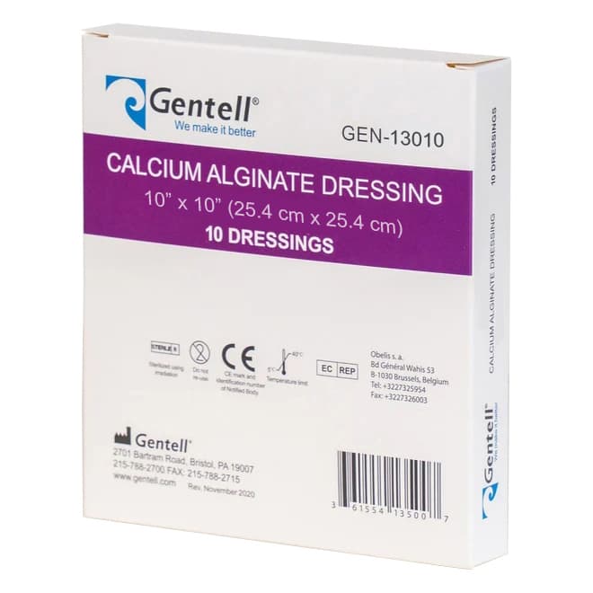 Gentell Calcium Alginate Dressing, 10 x 10 Inch - Box of 10 - Image 1