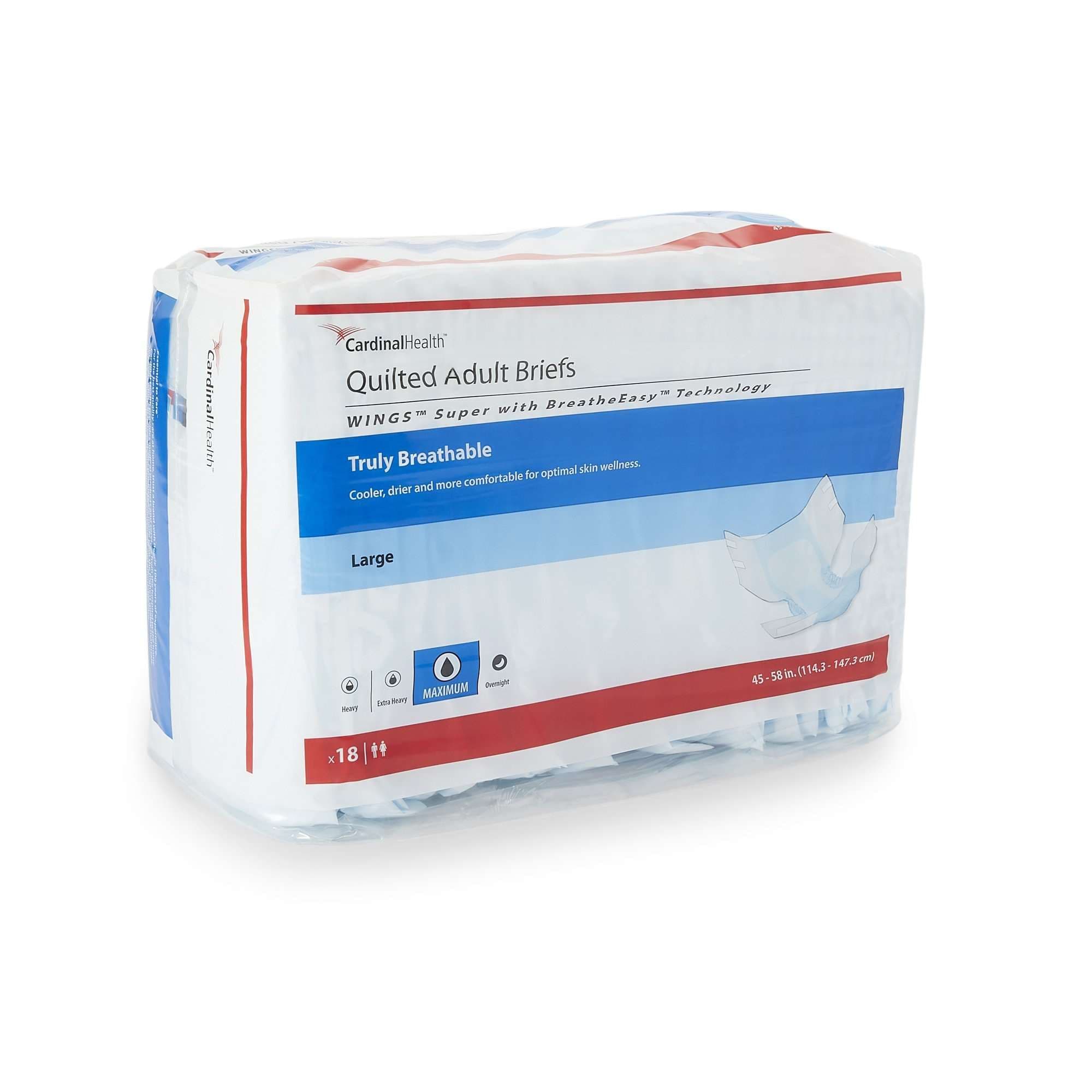 Cardinal Health Wings Super Quilted Adult Briefs, Large - 72/Case